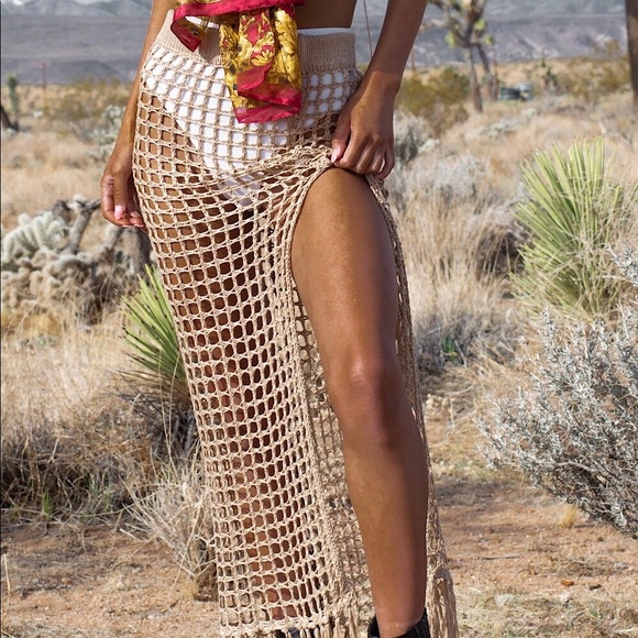 Taupe Knit Crochet Skirt & Swim Cover Up - Picture 4 of 6